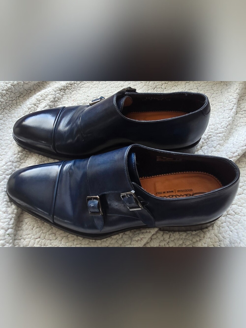 Santoni Navy Double Monk Strap Leather Shoes